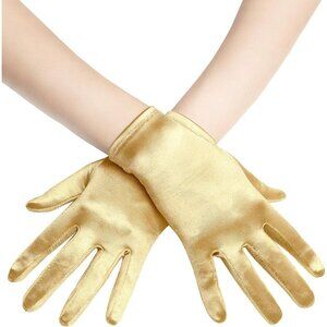 Women's Short Gold Satin Silk Gloves Banquet Wedding Party Costume Accessories